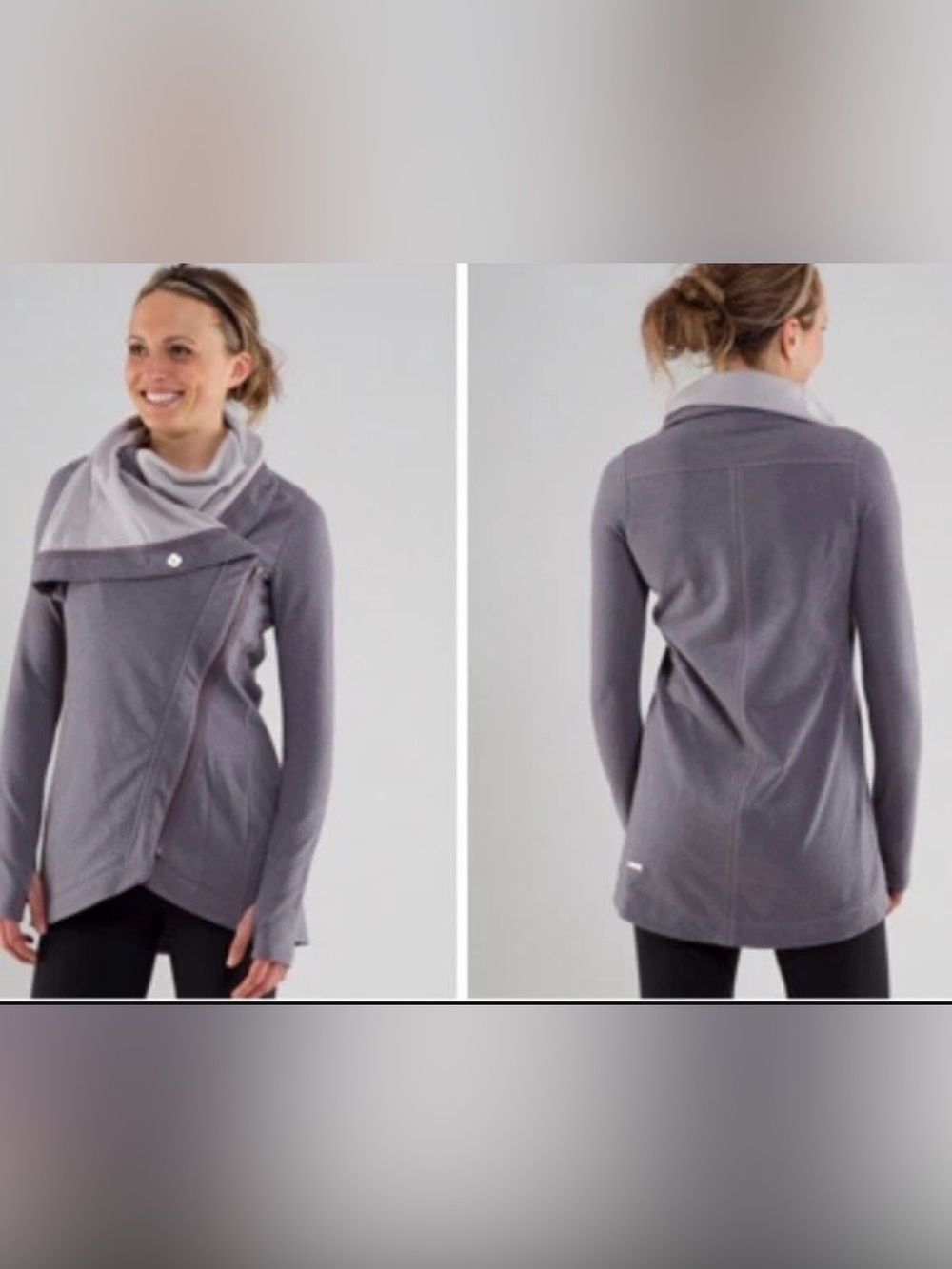 Lululemon Wrap With Snaps sz S Grey Jacket Coat Thumbholes Asymmetrical Zipper